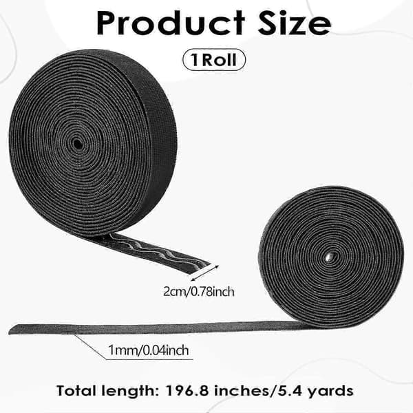 Svart silikon elastisk bånd for sying, 5,4 yards stretchstoffstropper med sklisikkert grep