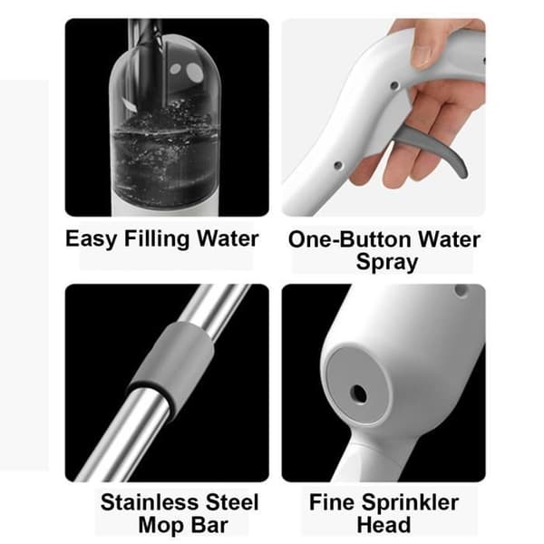 BARVOTW Gulvmoppe med Sprayer + 2 Mikrofiberpuder, 360° Roterende