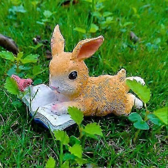 Läsrabbit Hartsfigur Staty Trädgårdsdekor Samlarobjekt Kanin