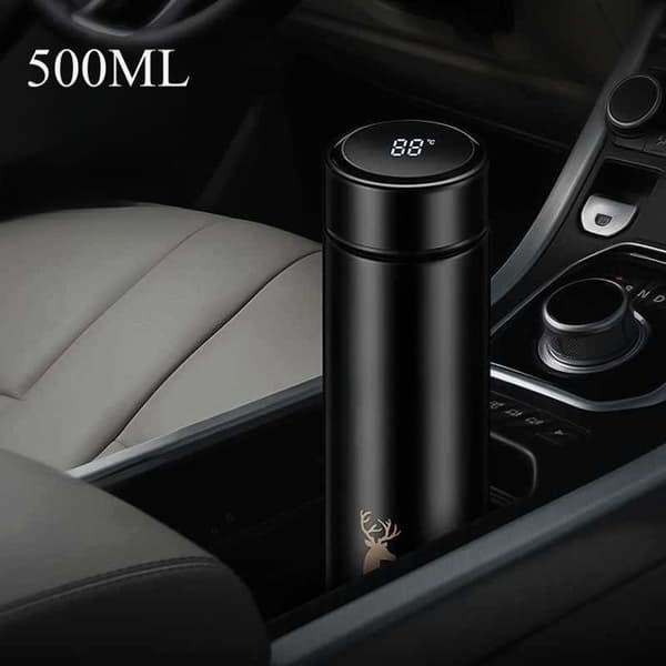 500 ml isolert vannflaske med temperaturvisning - svart