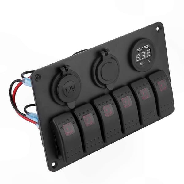 6-veis LED-vippebryterpanel med doble USB-porter og voltmeter for biler og båter utgave 0909 5 5