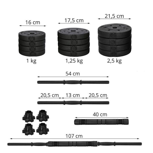 Hantelset - SPRINGOS - 20 kg - Justerbara hantlar - Konvertibel Kettlebell - Set om 2 stycken svart