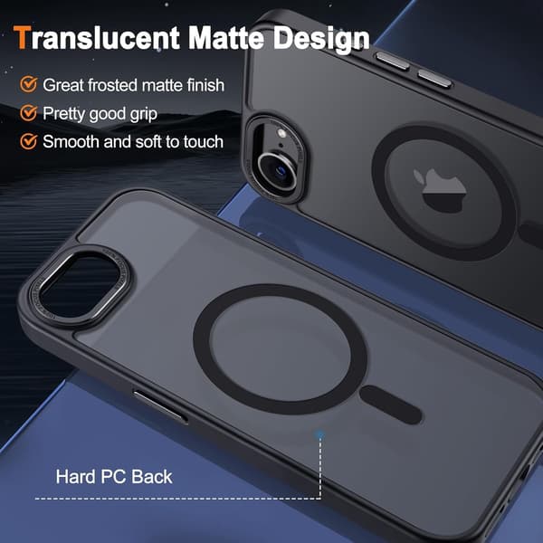 Magnetic iPhone 16e Case, Matte Transparent, MagSafe Compatible - Black