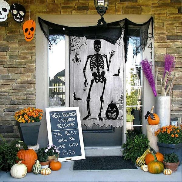 Halloween-gardiner (2 stk., sort og hvid) Silver 40x84 inch