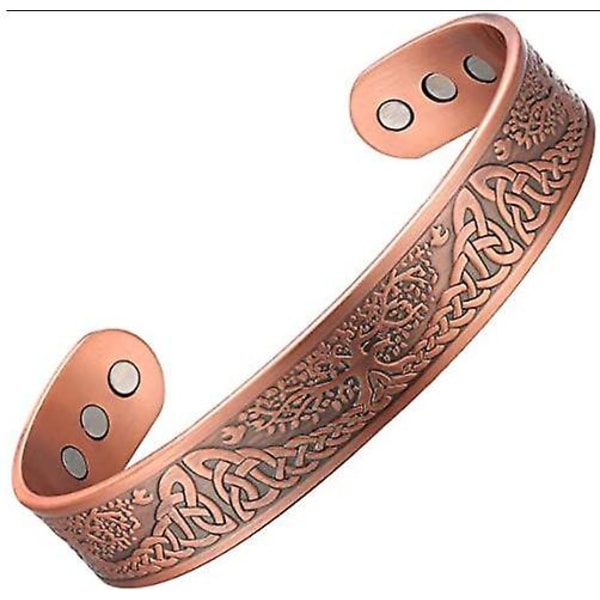 Armband, magnetiskt koppararmband för män kvinnor, Livets träd Soild kopparmanschettarmband Justerbar storlek