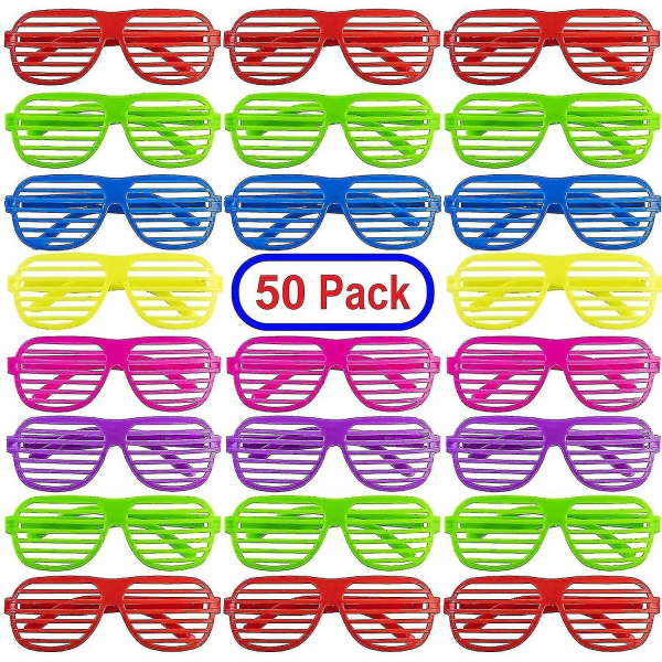 Mega Pack 50 Par Barne-Plast Shutter Shades Briller Solbriller Solbriller Briller Festgaver og festrekvisitter Assorterte farger Siste skoledag Gi
