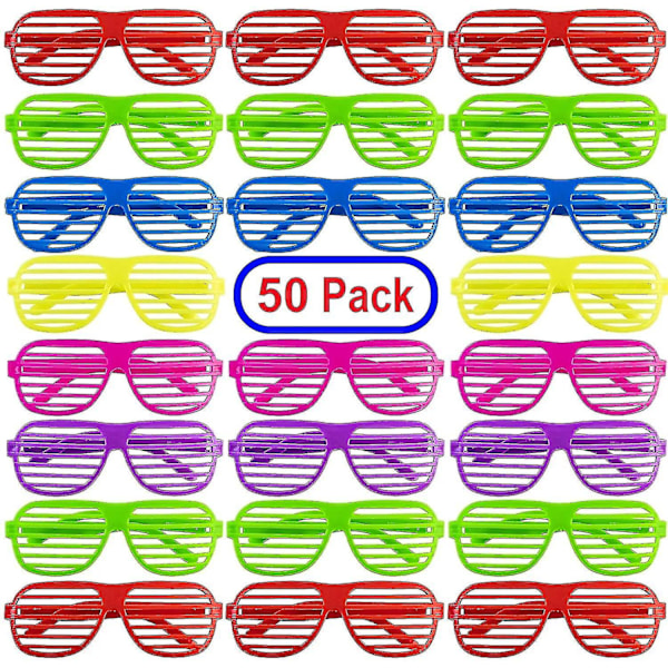 Mega Pack 50 Par Barne-Plast Shutter Shades Briller Solbriller Solbriller Briller Festgaver og festrekvisitter Assorterte farger Siste skoledag Gi