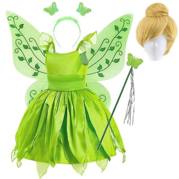 Halloween Tinkerbell-kostyme for jenter Flower Fairy Cosplay-antrekk Barn Karneval Grønn Prinsessekjole Barn Bursdagsgave
