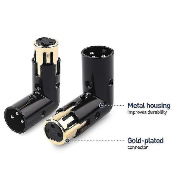 4 STK Audioadapterstik Justerbar Han til Hun Retvinklet XLR-adapter 3-benet Sort XLR 90 Grader