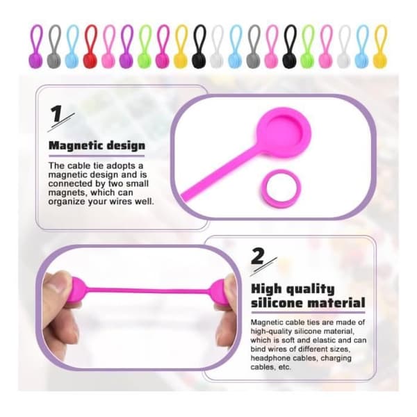 Magnetiske kabelbindere - Silikone - 20 stk - Sort - Genanvendelige - 11 cm