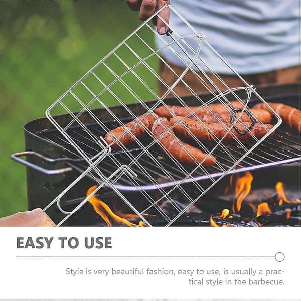 Fiskegrillkurv Trehåndtak i rustfritt stål for BBQ-grilling 2 stk
