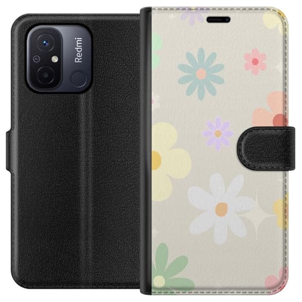 Lompakkokotelo Xiaomi Redmi 12C:lle riitelevillä kukilla 100