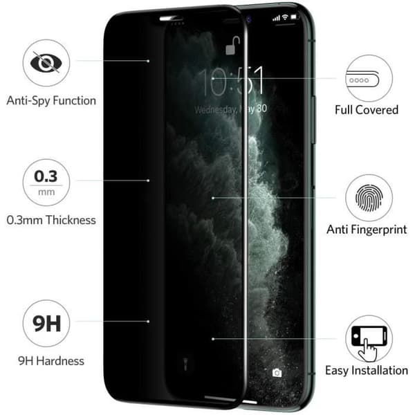 2-pack skärmskydd i härdat glas för iPhone 12, Anti-Spy, Splittersäkert härdat glas