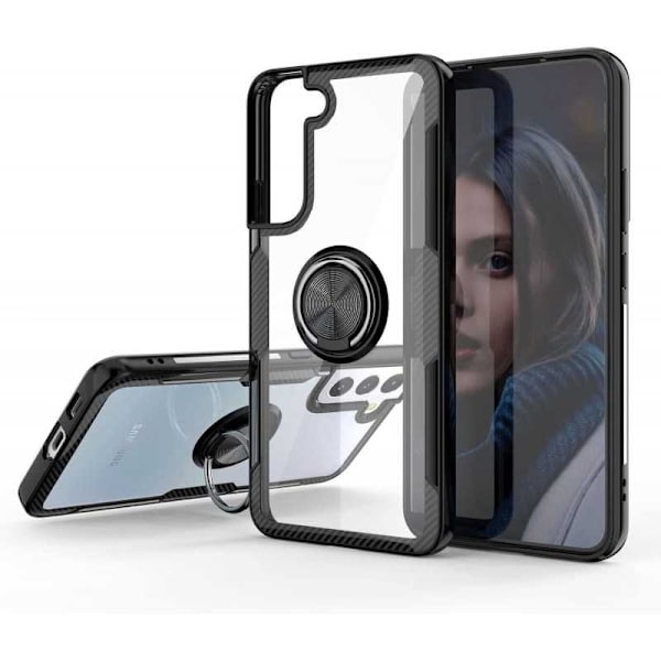 Kompatibel med Samsung S22 Praktisk Stødsikkert Cover med Ringholder V4 Transparent Transparent