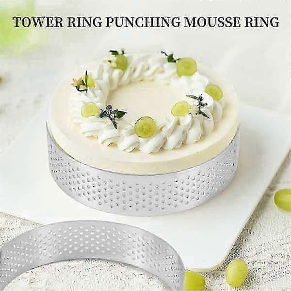 Tårtringar i rostfritt stål 8 cm, 10-pack perforerade bakformar för tårtor, kakor, mousse och desserter
