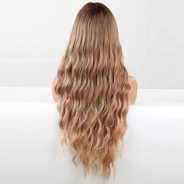 Peruk - Ombre Blond - Långt Lockigt Hår - Lugg - Syntetisk