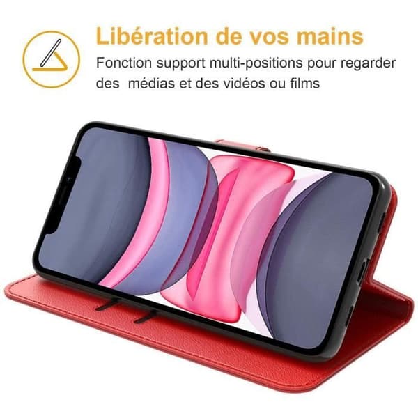 Etui - NEW&TECK - iPhone 12 Mini (5.4\") - Mikrofiberlæder - Magnetisk lukning - Rød