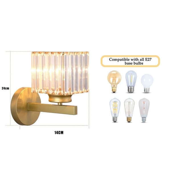 Væglampe - SNOGOLD - Retro Krystal - Guld - E27 - 60W - Moderne