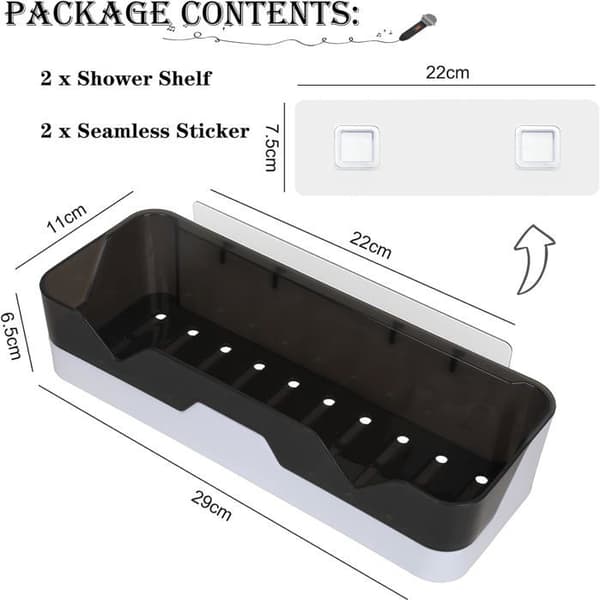 Duschhylla - Stödram - 2 delar - Ingen borrning krävs - Vit plast - Samtida design