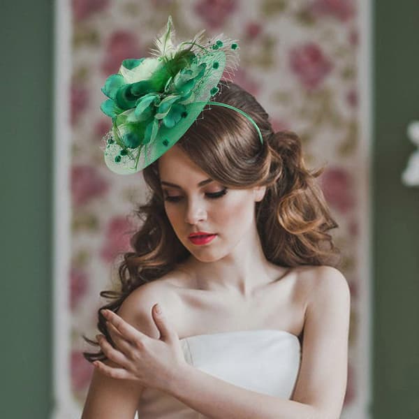 Brude Mesh Perlehatter Hårspenner til Bryllupsfest Elegant Grønn Fascinator