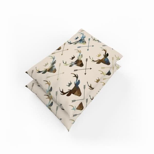 Sengetøy - Polyester - Hjortehode - 200 x 200 cm - 2 Putetrekk 63 x 63 cm - Jul