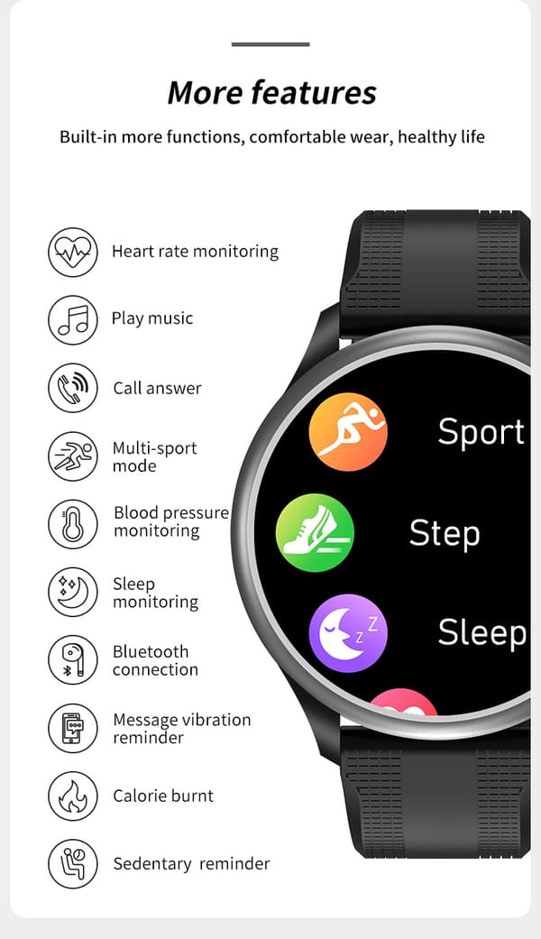 INF Smartwatch med puls, iltmætning, blodtryk, søvnmonitor