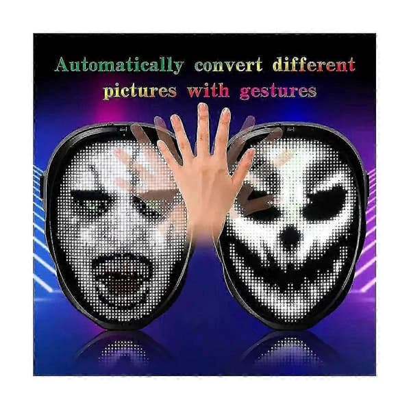 Bedste Bluetooth LED-maske med animeret tekst og emojis, DIY programmerbart robotansigt til Halloween, julefester, koncerter, pranks 2026 Black