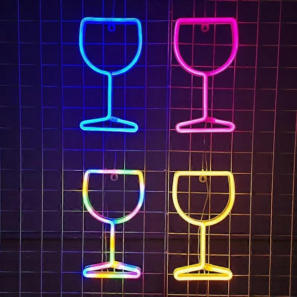1 stk neonskilt blått vinglasslys, LED
