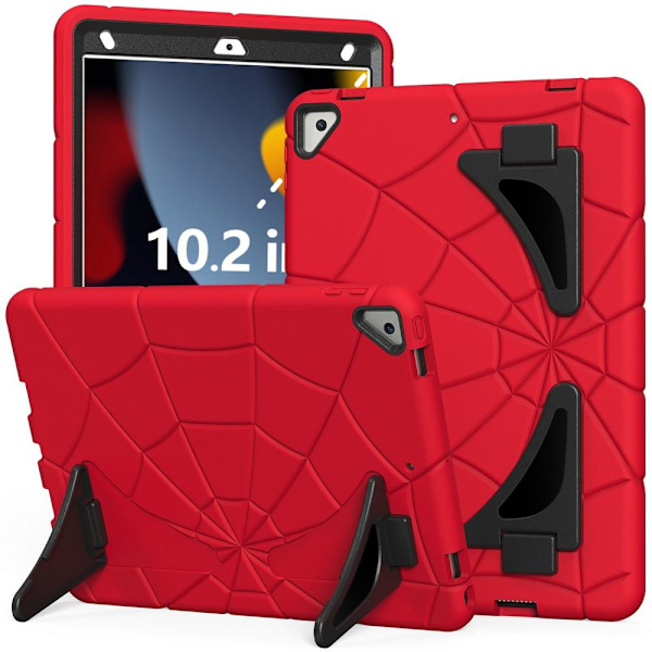 SKALO iPad 10.2 Hämähäkinverkko Lasten Suojakotelo - Punainen-Musta Multicolor multifärg