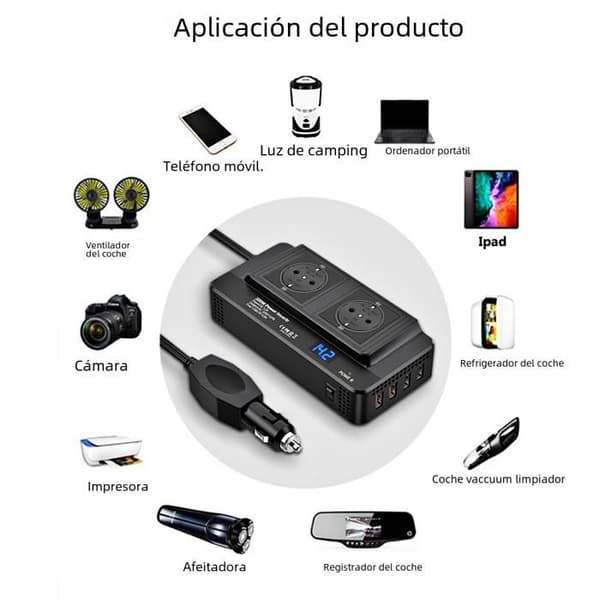 200W 12V til 220V bilspændingsomformer med digitalt LED-display - 200W 220V 50Hz -
