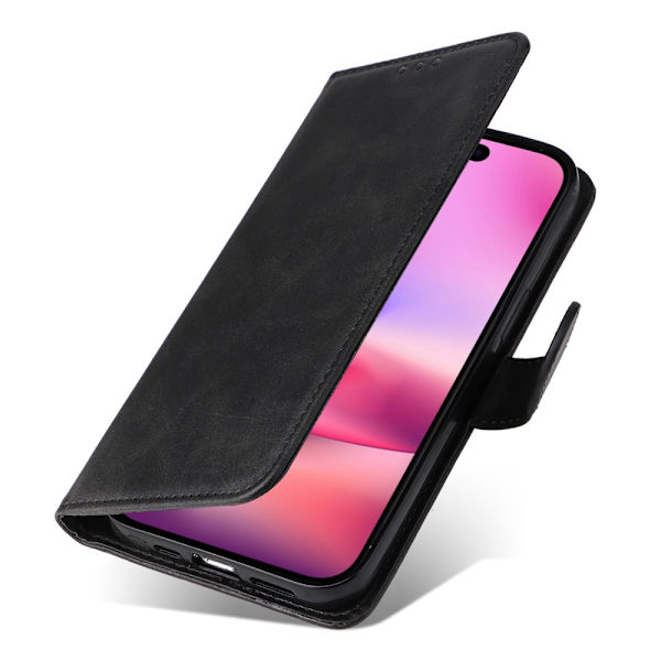SKALO iPhone 16 PU Læder Wallet Case - Flere Farver Black Svart