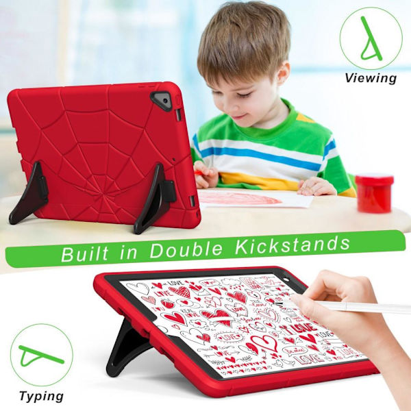 SKALO iPad 10.2 Hämähäkinverkko Lasten Suojakotelo - Punainen-Musta Multicolor multifärg