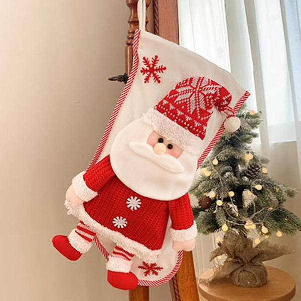 Julstrumpa Bred öppning Stor storlek Stickad Rivfast Söt Scen Layout Supermjuk hängande 3d Santa Snowman Doll Xmas Tree Presentpåse för Pa