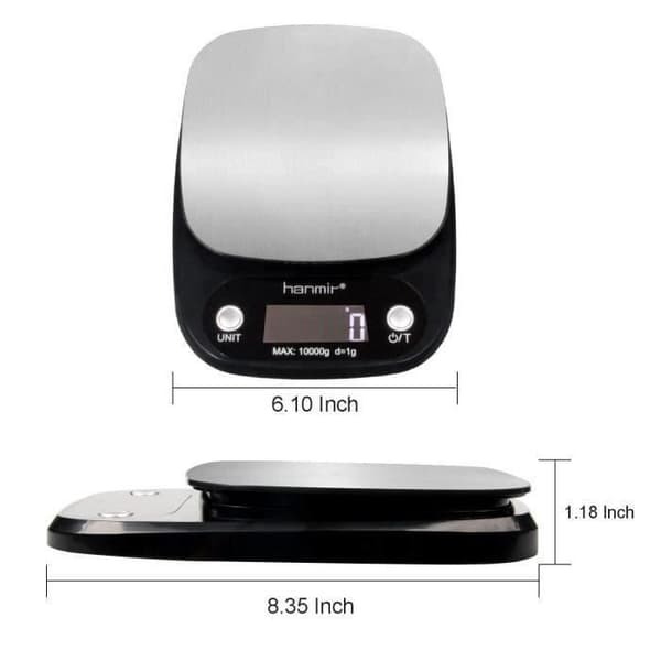 Kjøkkenvekt - Digital - 10 kg/1 g - Rustfritt stål - LCD-skjerm - Tarafunksjon