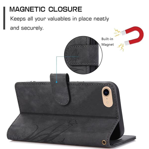 Orkidé Lærveske for iPhone 7 / 8 / SE 2022 Black