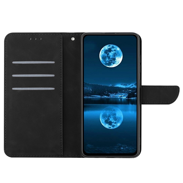 SKALO Motorola Moto E14 4G Præget PU Læder Wallet Case - Sort Black Svart