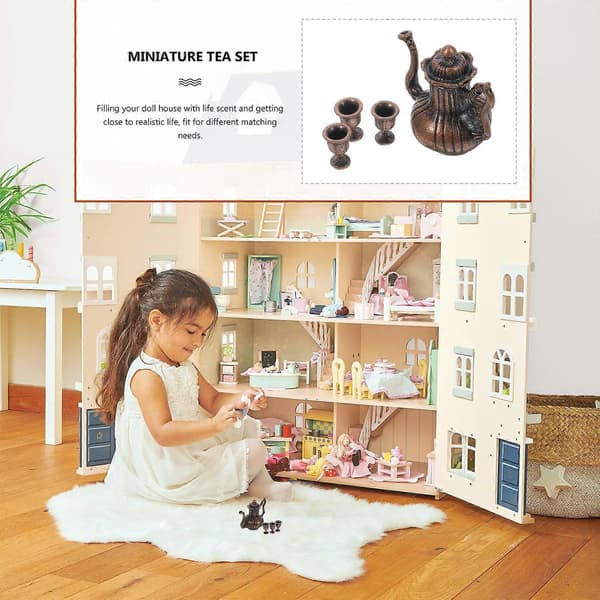 Mini tekanna och tekoppset Miniatyr tekanna i järn för dockhusinredning 1 set