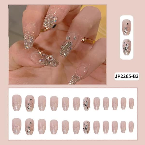 24 stk. press-on-negler medium, 3D-rhinestones
