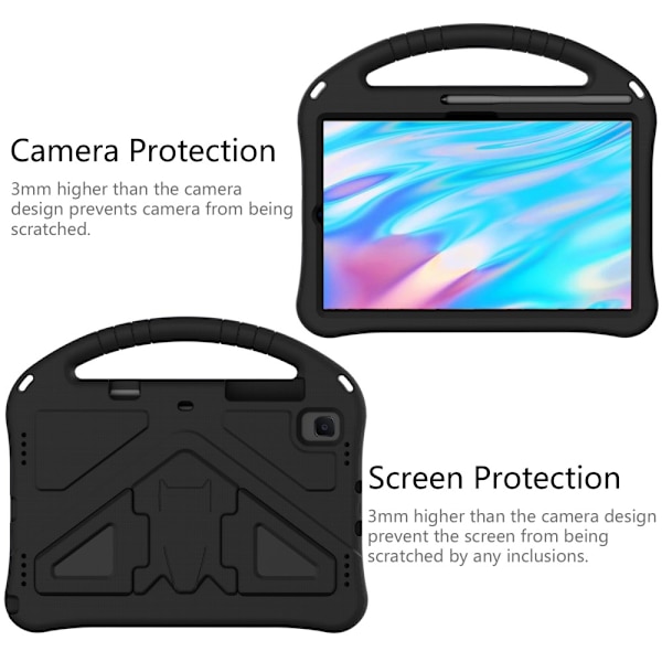 SKALO Samsung Tab S6 Lite lasten suojakotelo kahvalla ja jalustalla - Musta Black Svart