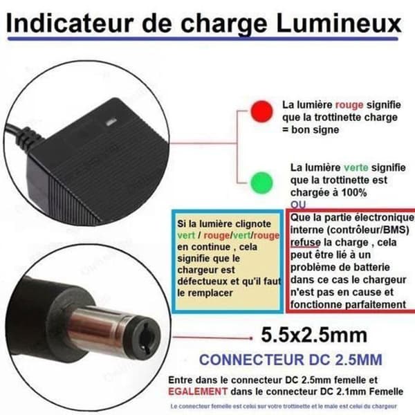 Oplader til Urbanglide 8 Plus el-løbehjul - MIOLOE - 42v til 36v batteri