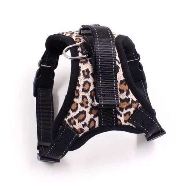Justerbar nylonsele - Medium - Leopardmønster - For små til mellomstore hunder - Komfortabel og slitesterk