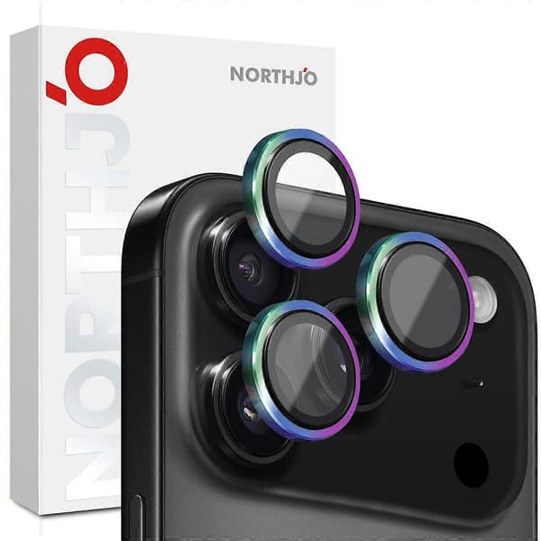 NORTHJO Tempered Glass Camera Lens Protector with Metal Ring for iPhone 17 Pro Max/17 Pro