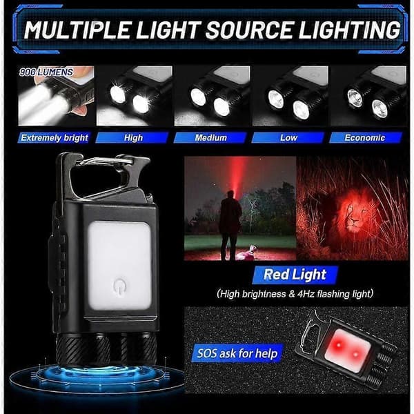 Mini LED-taskulamppu, 500lm EDC-taskulamppu, USB-ladattava LED-avaimenperä-taskulamppu, IP65-vedenpitävä magneettinen taskulamppu