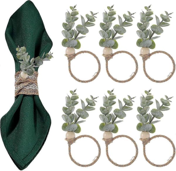 Bohemiska rustika servettringar, set om 6, 7 cm, hållbara pärlor av plast, järn och trä, för jul, ramadan, tacksägelse, påsk, bröllopsbordsdekoration