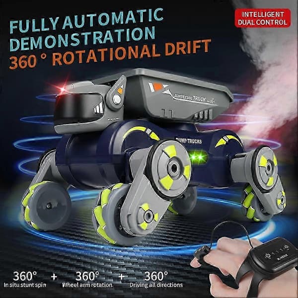 2,4 GHz RC Spraybil 360° Roterende Gestrobot Hund Lys Musikk Gave til Barn Grønn Green