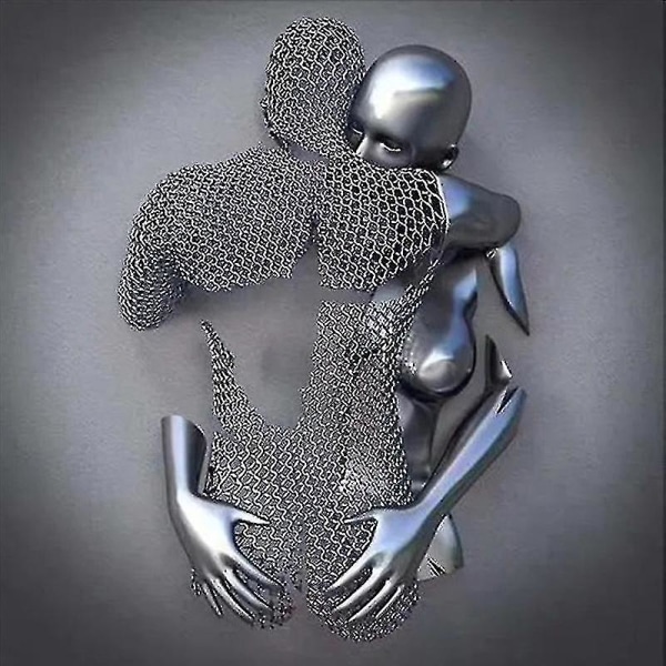 Kærlighedshjerte Grå-3d kunstvæg Metalfigur Skulptur Par hængende maleri til hjemmet