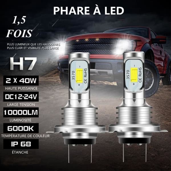 Bilpære H7 LED-frontlys - 2 stk - 10000LM