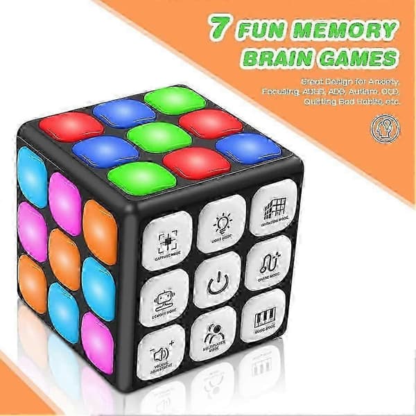 Fidget Cube Memory Game, LED-blinkande elektroniskt handhållet spel, 7 hjärnminnesspel för barn pojkar flickor, STEM sensoriska leksaker hjärnspel för jul B