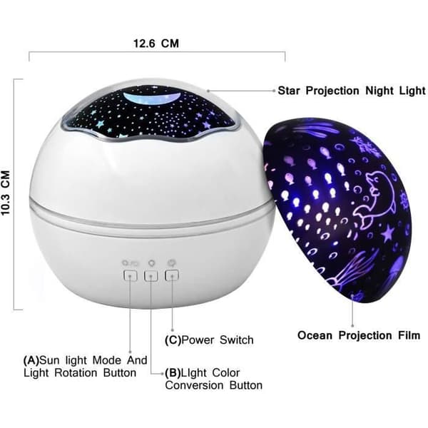 Projektor - TD® - 360° Roterende - Farverige Lys - Børnenatlampe - 8 Tilstande