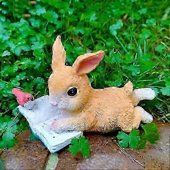 Läsrabbit Hartsfigur Staty Trädgårdsdekor Samlarobjekt Kanin